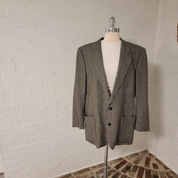 vintage wool houndstooth black white oversized blazer jacket mod chic work - Picture 3 of 4